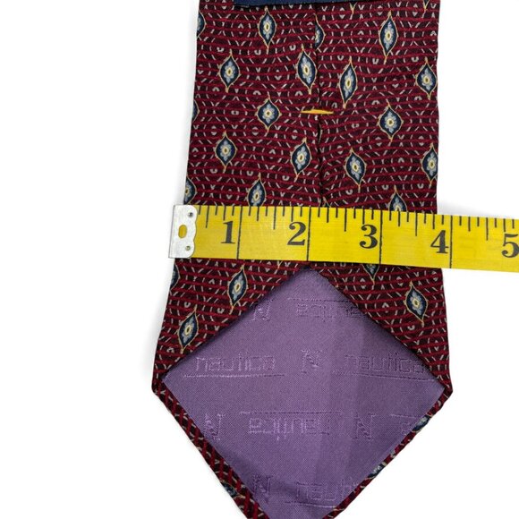 Nautica Silk Tie Geometric Burgundy Red Blue Gray - Picture 6 of 6